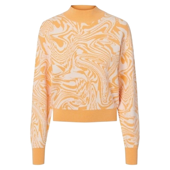 Pieces Mila Long-Sleeve Highneck Knit Sweater Flax Orange White Women's Medium - Picture 5 of 12